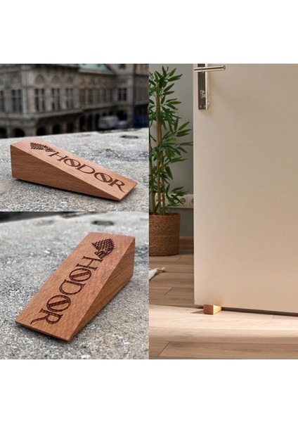Game Of Thrones 2 Adet Ahşap Kapı Stoperi Kapı Tutucu Takoz Durdurucu Hodor Yazılı Kaymaz Keçeli