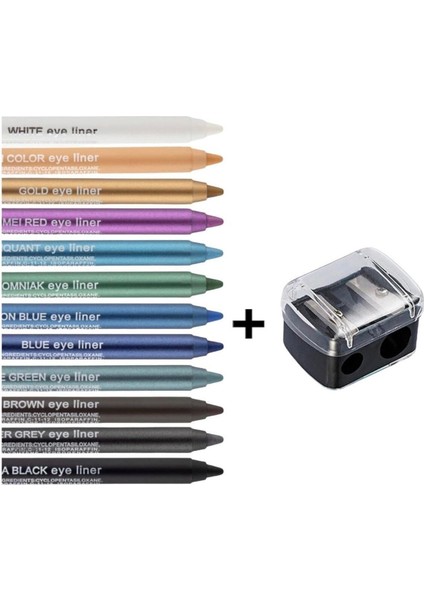 12 Adet Neon Renkli Göz Kalemi ve Kalemtaş