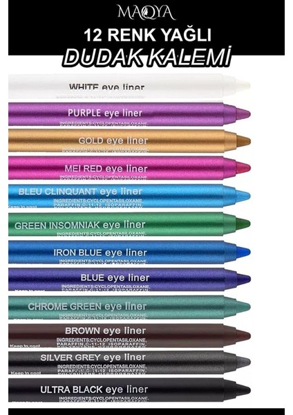 12 Renkli Neon Eyeliner Yağlı Göz Kalemi Seti