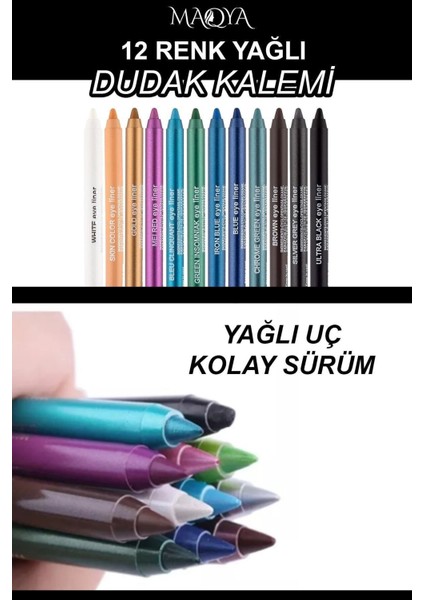 12 Renkli Neon Eyeliner Yağlı Göz Kalemi Seti fiyatları