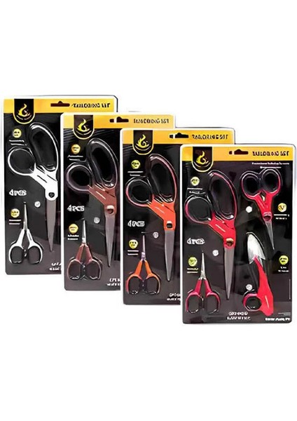 4 Lü Profesyonel Terzi Makası Seti Kumaş Makası Kenar Makası İplik Makası Hobi Makas Seti