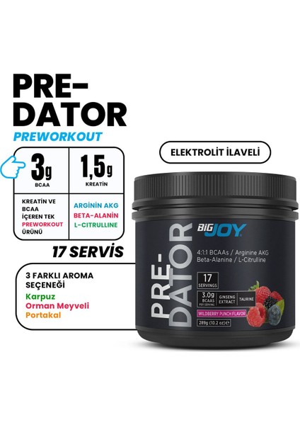 Bigjoy Pre-Workout Predator 17 Servis 289 gr - Orman Meyveleri- Advanced Blend Preworkout modelleri