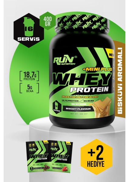 Whey Protein Tozu 400 g 16 Servis Bisküvi Aromalı B6 Vitaminli BCAA ve Enzim Takviyeli fiyatları
