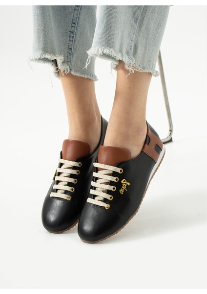 Siyah Simli Bağcıklı Günlük Iç Taban Kadın Sneaker
