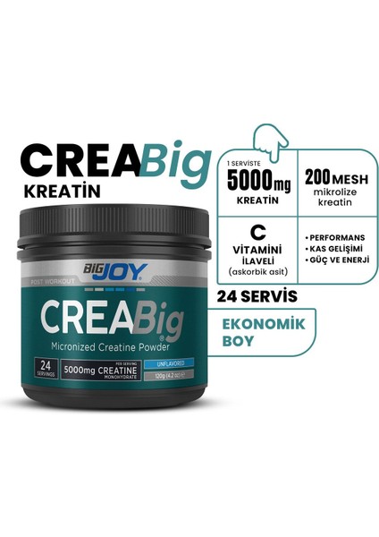 Creabig Kreatin (Creatine Monohidrat) 120 gr – Mikronize – Aromasız – 24 Servis