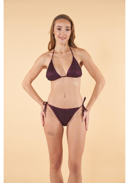 Concept Taşlı Üçgen Bikini Takımı - Mürdüm