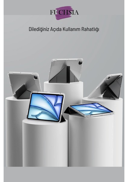 Apple iPad Air 13 Inç 2025 M3 Çip Uyumlu Kalem Bölmeli Standlı Akıllı Fuchsia Trifolding Tablet Kılıfı modelleri