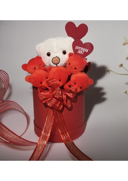 Premium Özel Hediye Kutuda Beyaz Ayıcık ve Kırmızı Peluş Ayıcık Buketi, Sevgiliye, Doğum Gününe Hediye indirimleri