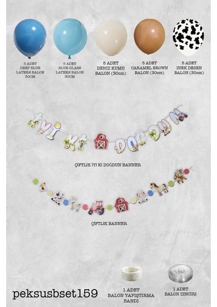 Çiftlik Konsept Bannerlı Doğum Günü Balon Zinciri Seti fiyatları