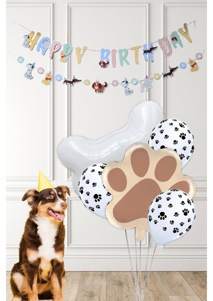 Sevimli Köpekler Tema Kemik ve Pati Balonlu Köpek Doğum Günü Balon Zinciri Seti