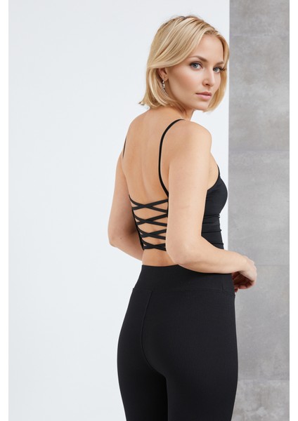 Sırt Dekolteli Büstiyer Ip Askılı Crop Top Büstiyer