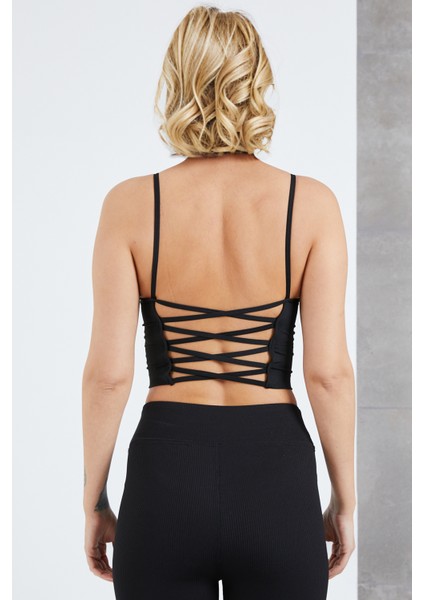Sırt Dekolteli Büstiyer Ip Askılı Crop Top Büstiyer