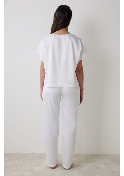 Bridal Saten Gömlek Pantolon Kırık Beyaz Pijama Takımı fırsatları