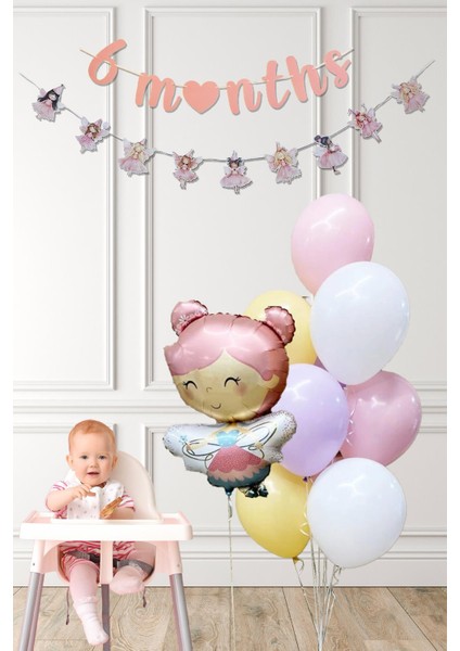 Peri Kızı Tema 6 Aylık Yarım Yaş Partisi Balon Zinciri Seti 6 Months Bannerlı