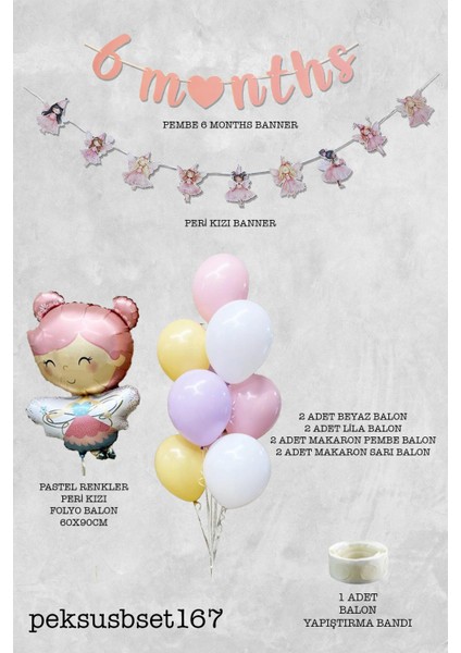 Peri Kızı Tema 6 Aylık Yarım Yaş Partisi Balon Zinciri Seti 6 Months Bannerlı