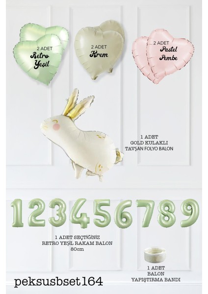 Tavşan Tema Retro Yeşil Rakamlı Kalp Balonlu Doğum Günü Balon Seti fiyatları