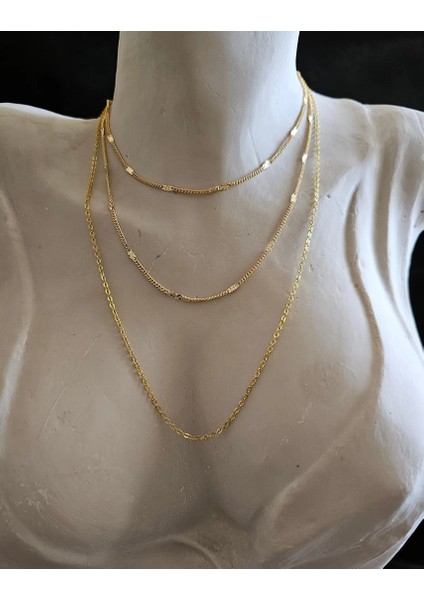 Gold Kaplama 3 Katmanlı Uzun Zincir Çoklu Kadın Kolye