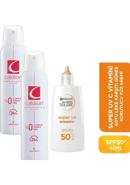 Ambre Solaire Uv C Vitamini Fluid Krem Spf50+ 40ml + Caldion Kadın Deo 150ml 2 Adet