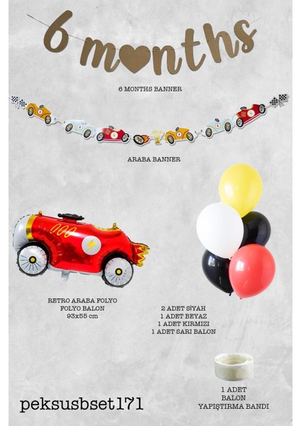 Yarış Arabaları 6 Aylık Yarım Yaş Partisi Balon Zinciri Seti 6 Months Bannerlı fiyatları