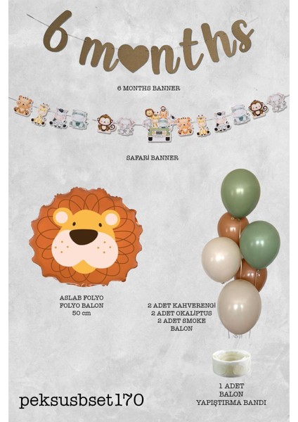 Safari Tema Aslan Balonlu 6 Aylık Yarım Yaş Partisi Balon Zinciri Seti 6 Months Bannerlı fiyatları