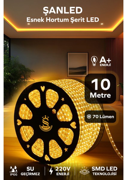 Aydınlatma Hortum Esnek Şerit LED Beyaz ,kırmızı ,yeşil,mavi,günışığı,amber Rengi + 220V Fiş/10 Metre