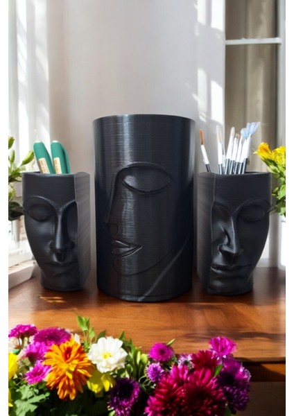 3dluxe Taş Surat Vazo/kalemlik Set - Özel Birleşim - Eşsiz Tasarım