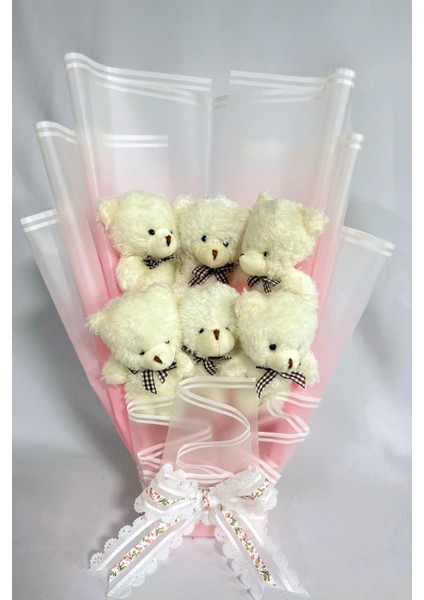 Sevgiliye Özel Peluş Ayıcık Buketi - 6 Adet Yumoş Peluş Ayılı Buket Özel Büyük Kutusunda