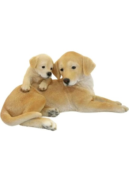 Labrador Köpek Anne Yavru Ikili Oturan Polyresin Dekoratif Obje Biblo 26,7 x 20 x 13,3 cm 1 Adet