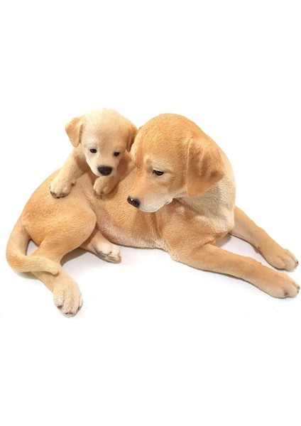 Labrador Köpek Anne Yavru Ikili Oturan Polyresin Dekoratif Obje Biblo 26,7 x 20 x 13,3 cm 1 Adet