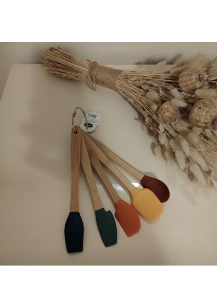 Mini Silikon Spatula ve Fırça Seti, 5 Parça, 20 cm Karışık Renkli, Bambu Saplı Mini Silikon Spatula ve Fırça Seti, 5 Parça, 20 cm Karışık Renkli, Bambu Saplı