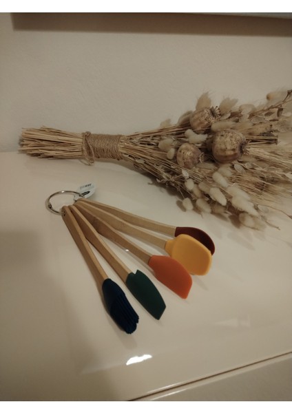 Mini Silikon Spatula ve Fırça Seti, 5 Parça, 20 cm Karışık Renkli, Bambu Saplı Mini Silikon Spatula ve Fırça Seti, 5 Parça, 20 cm Karışık Renkli, Bambu Saplı