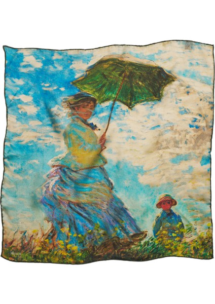 %100 Ipek Bandana FULAR(55X55 Cm) - Monet (Japon Köprüsü)
