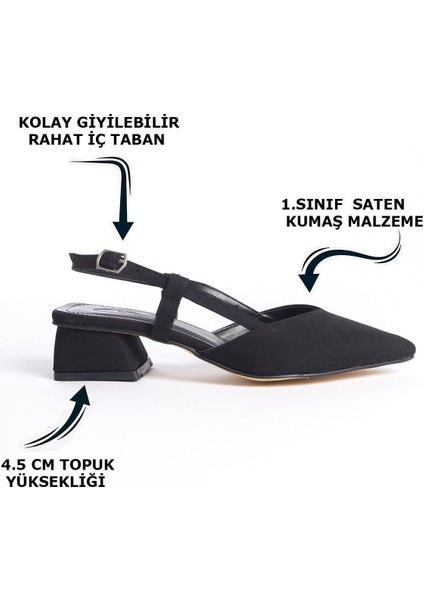 Siyah Alçak Kalın Topuklu Yandan Tokalı Kadın Abiye Klasik Topuklu Ayakkabı