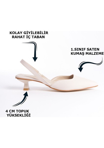 Krem Alçak Ince Topuklu Süet Yandan Lastikli Kadın Abiye Klasik Topuklu Ayakkabı
