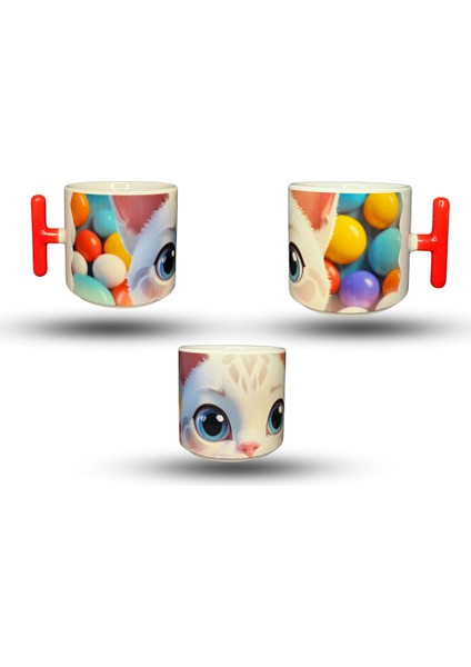3 Boyutlu Kedi Gözü Baskılı Kupa - Renkli Baskı