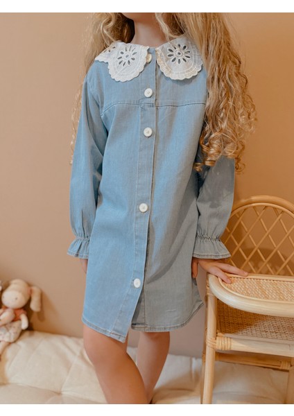 Yigit Butik Dantel Yaka Kız Çocuk Denim Elbise fiyatları