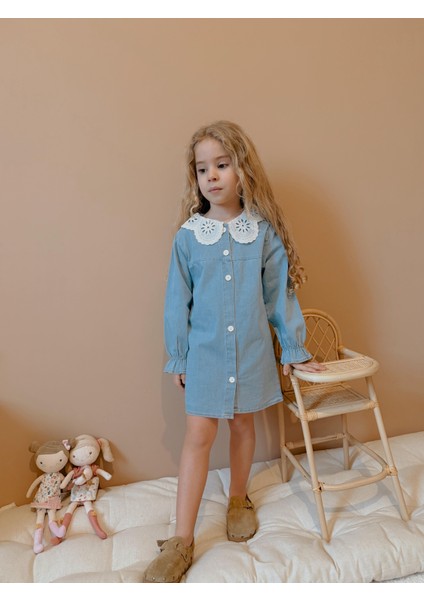 Yigit Butik Dantel Yaka Kız Çocuk Denim Elbise fırsatları