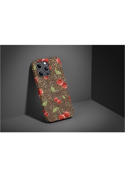 Leopar Desenli Kiraz iPhone Tüm Modellere Uyumlu Kılıf iPhone 6,7,8,x,11,12,13,14,15,16 Plus