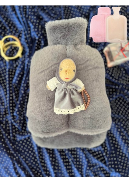 Ramazan Özel Sevgili Füme Kadın Sıcak Su Torbalı Peluş Ayıcıklı Ayak Isıtıcı 2 Litre Sıcak Su Torbası Ile Beraber