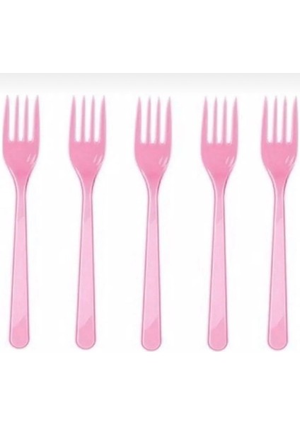 Plastik Tabak Bardak Çatal Seti 25'li Kullan At Piknik Seti Pembe Tabak Pembe Çatal