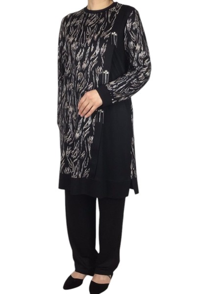 Kadın Önü Desenli Pantolonlu Kristal Penye Takım fiyatları