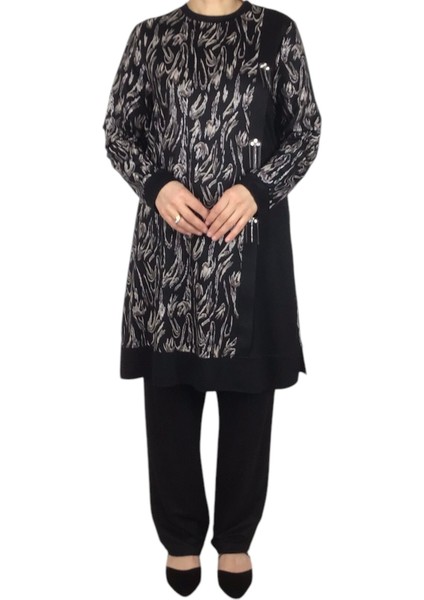 Kadın Önü Desenli Pantolonlu Kristal Penye Takım modelleri