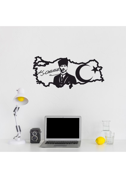 Dekoratif Mdf Lazer Kesim Mustafa Kemal Atatürk ve Dünya Haritası Tablo