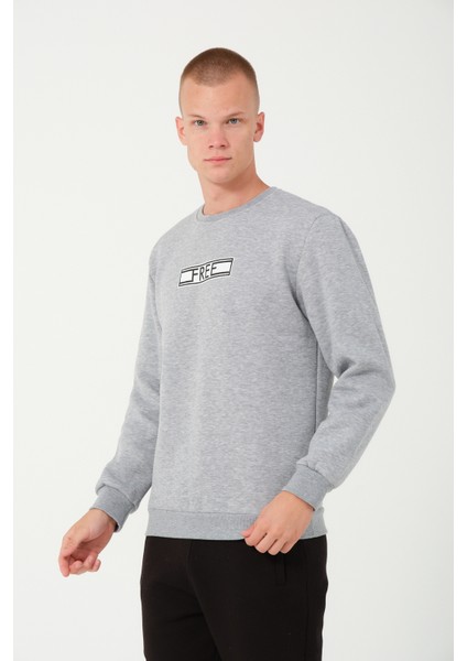 3 Iplik Şardonlu Regular Fit Baskılı Sweatshirt Gri modelleri