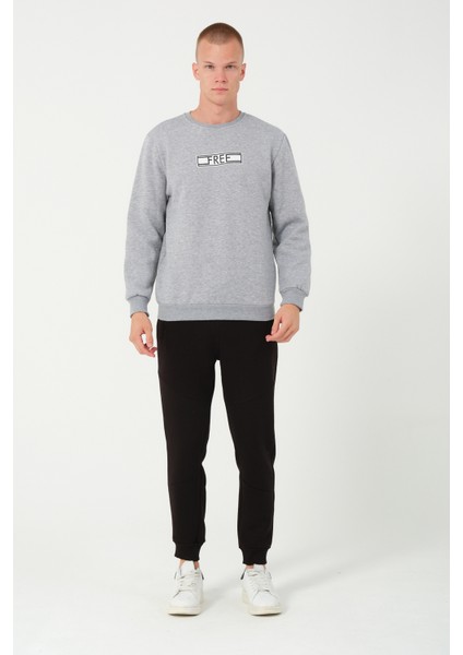3 Iplik Şardonlu Regular Fit Baskılı Sweatshirt Gri indirimleri
