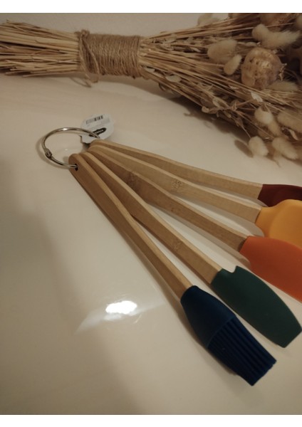 Mini Silikon Spatula ve Fırça Seti, 5 Parça, 20 cm Karışık Renkli, Bambu Saplı Mini Silikon Spatula ve Fırça Seti, 5 Parça, 20 cm Karışık Renkli, Bambu Saplı