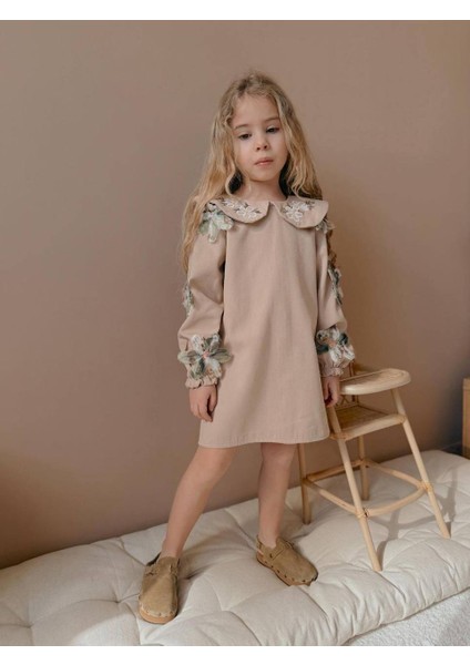 Yigit Butik Çiçekli Gabardin Kumaş Kız Çocuk Elbise