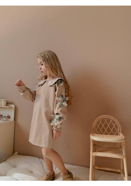 Yigit Butik Çiçekli Gabardin Kumaş Kız Çocuk Elbise