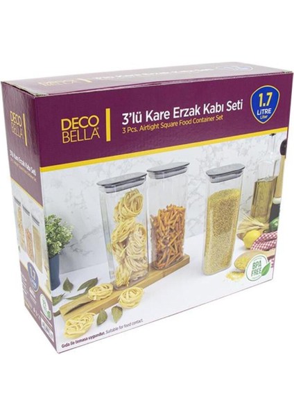 6 Adet Erzak Saklama Kabı Seti Kare Bakliyat Saklama Kabı 1.7 Lt