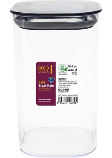 3 Adet Vakumlu Kare Erzak Kabı Seti Erzak Bakliyat Saklama Kabı Kapaklı 1.1 Lt